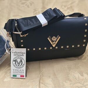 Valentino Orlandi Black Crossbody Bag with Gold Studs
